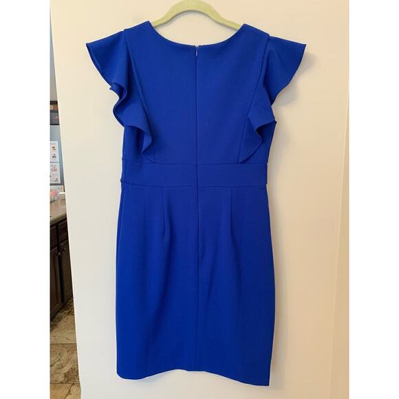 Eliza J Cobalt Blue Flutter Sleeve Knee Length Dress Career Wedding Guest 8P - Picture 2 of 11